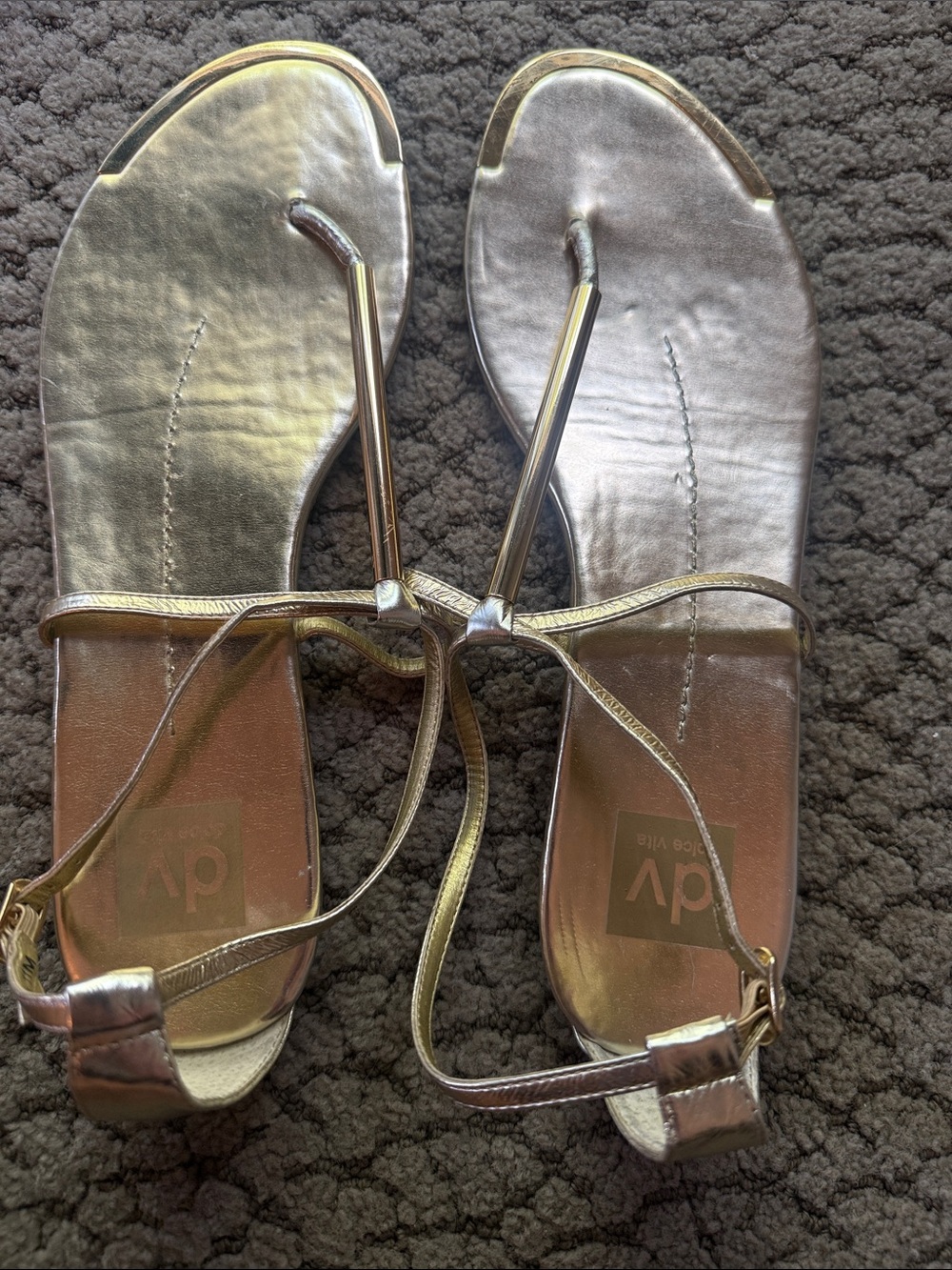Dolce Vita Metallic Gold T-Strap Flat Sandals